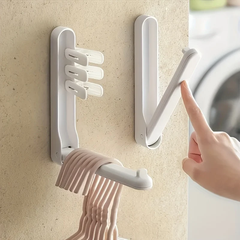 Space-Saving Foldable Clothes Hanger Organizer with Hooks - Brushed Finish, Plastic Storage Rack for Home Organization
