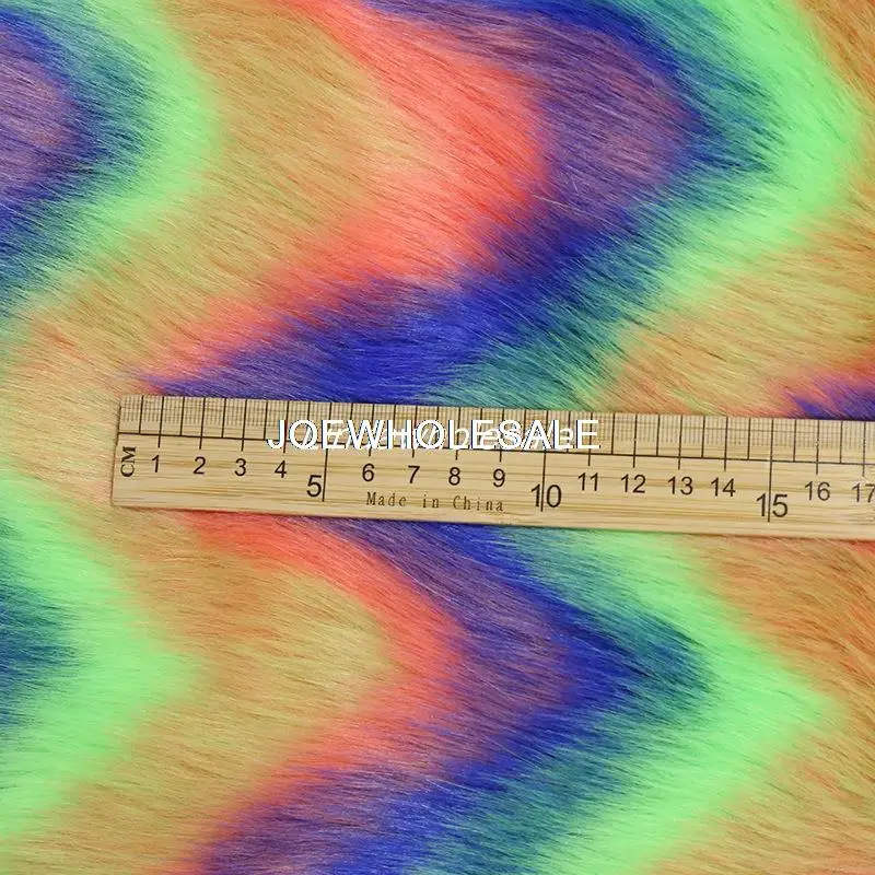 Wholesale new Colorful Jacquard Faux fox fur fabric,Rainbow faux fur fabric,plush fur,sewing material