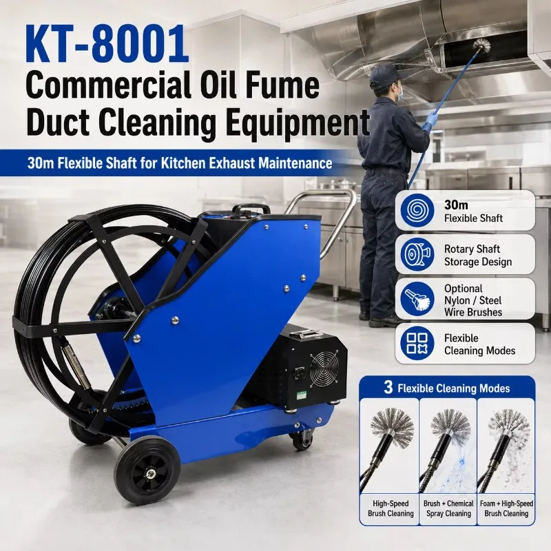 KT-8001 Commercial Oil Fume Duct Cleaning Equipment 30m Flexible Shaft for Kitchen Exhaust Maintenance