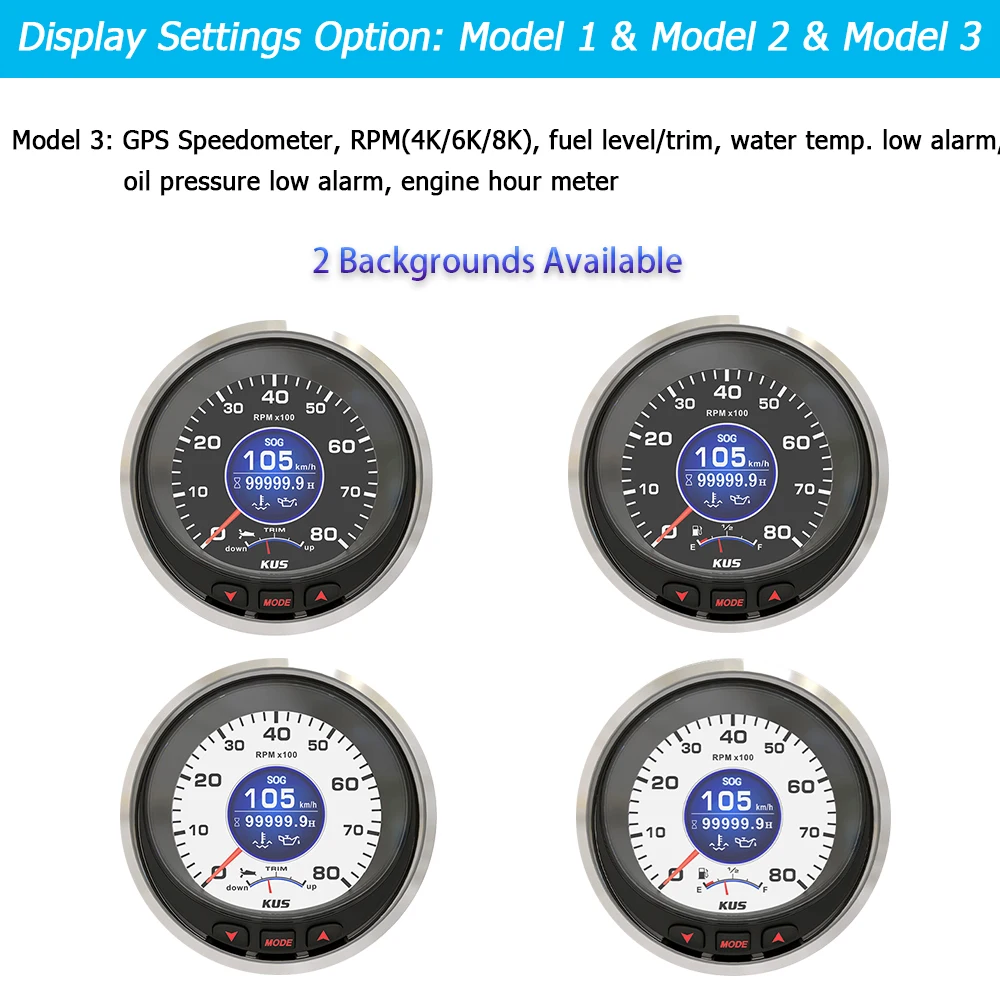 KUS 100mm Digital Instrument GPS Speedometer Tachometer Fuel level  Water Temp. Oil Pressure NMEA2000 J1939 Signal for Boat