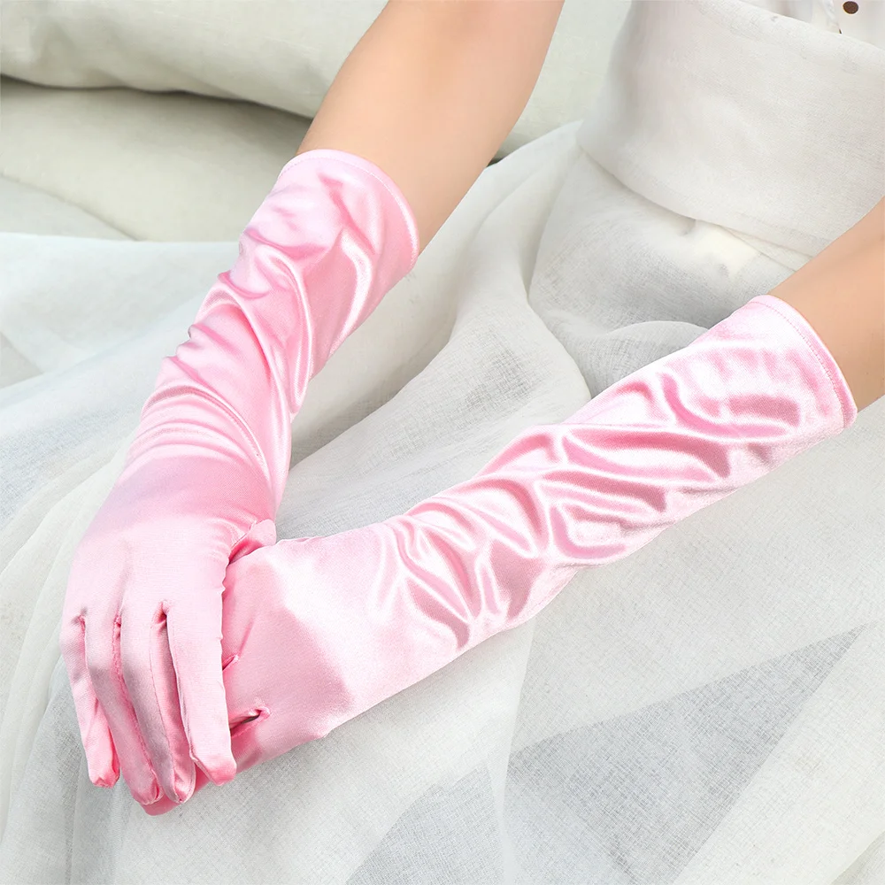 Elegant Satin Gloves For Women Long Finger Elbow Protection Gloves Mittens Women Suit Solid Color Party Female Gloves 1 Pairs