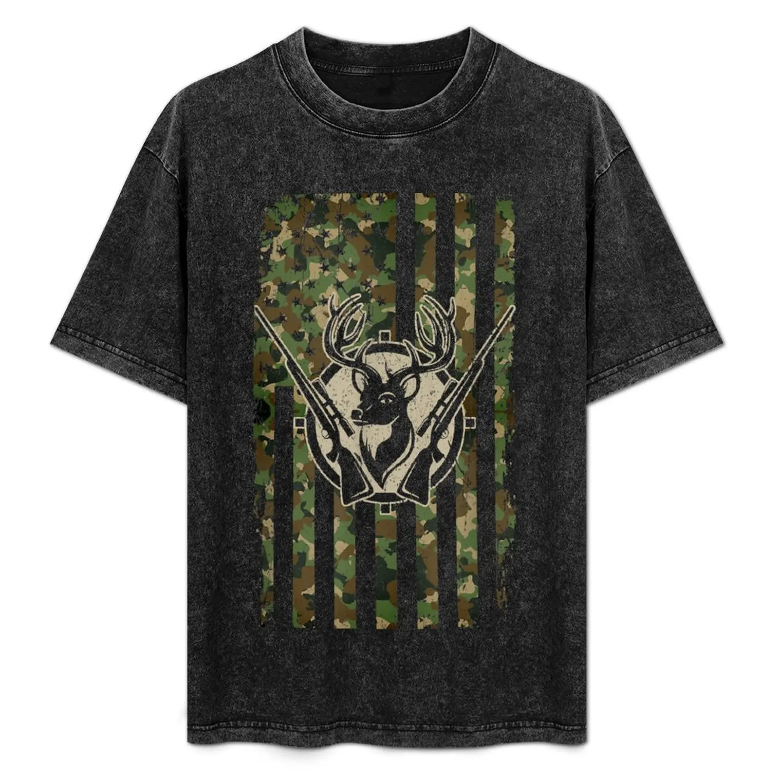 

Whitetail Buck Deer Hunting American Camouflage USA Flag T-Shirt Big and Tall Short Sleeve Tee