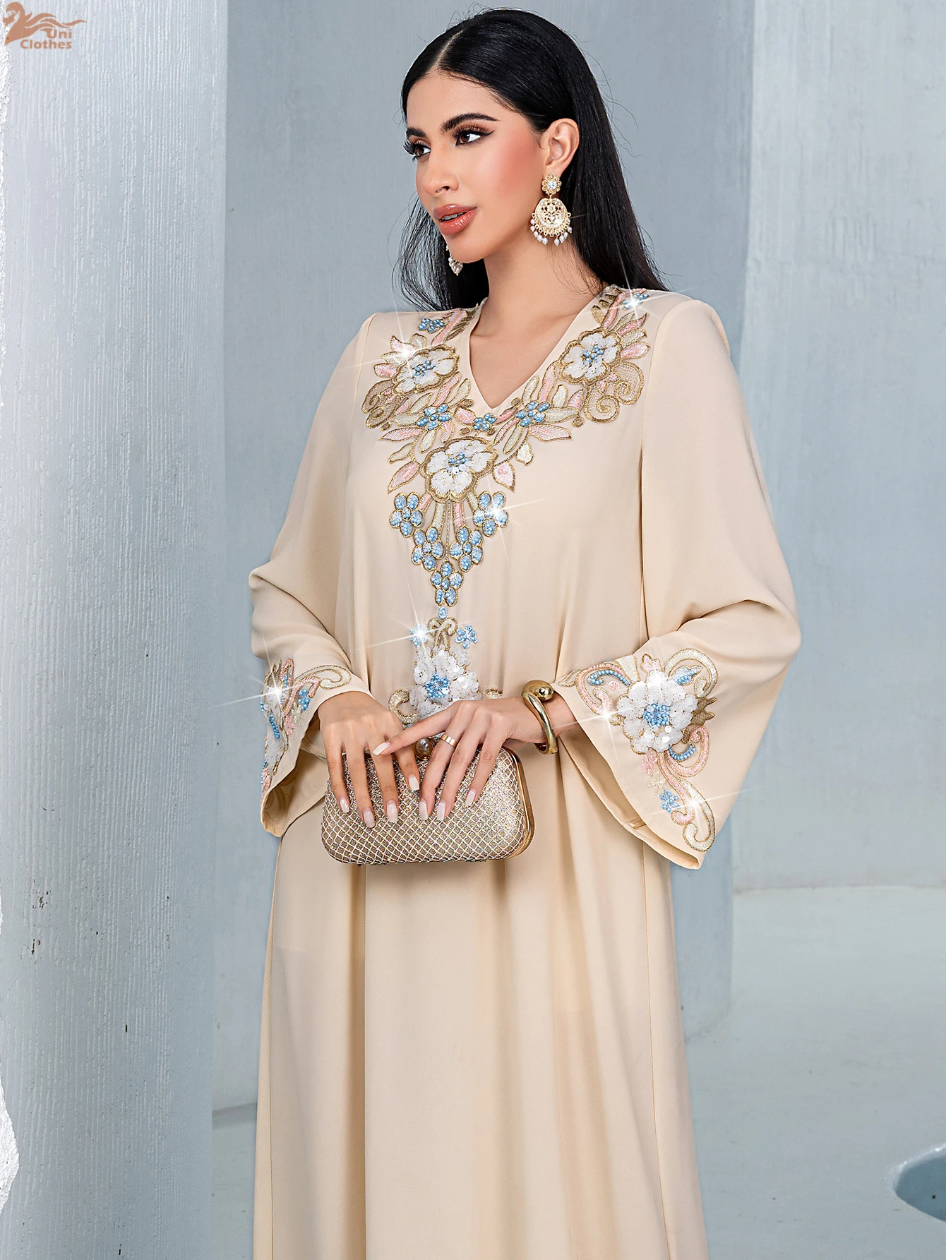 

Dubai Embroidery Abaya Muslim Party Dress for Women Chiffon Long Dresses Morocco Kaftan Islamic Clothes Ramadan Gown Arabic Robe