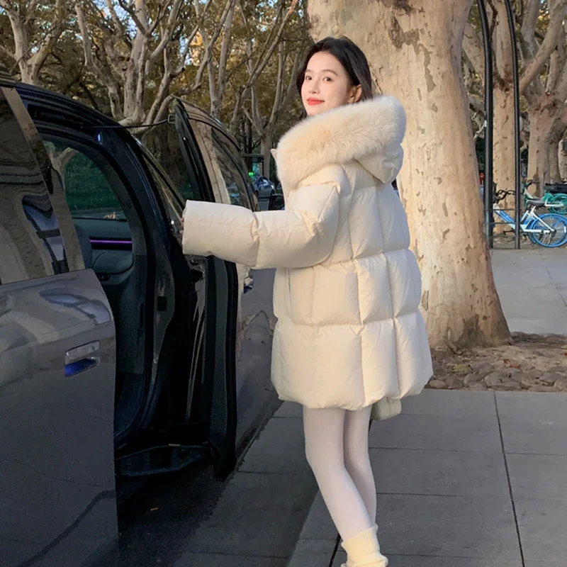 90 الأبيض بطة أسفل الشتاء الدافئ المرأة أسفل سترة 2025 جديد جودة عالية مقنعين الفراء الطبيعي طوق المرأة أسفل سترة باركر H775
