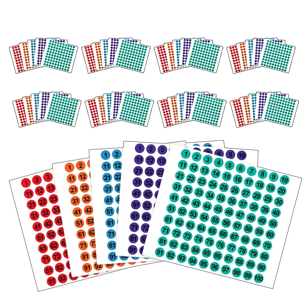

50 Sheets Self Adhesive Color Numbered Stickers 1-100 Small Round Decals for Categorizing Files Supplies Classroom Organization
