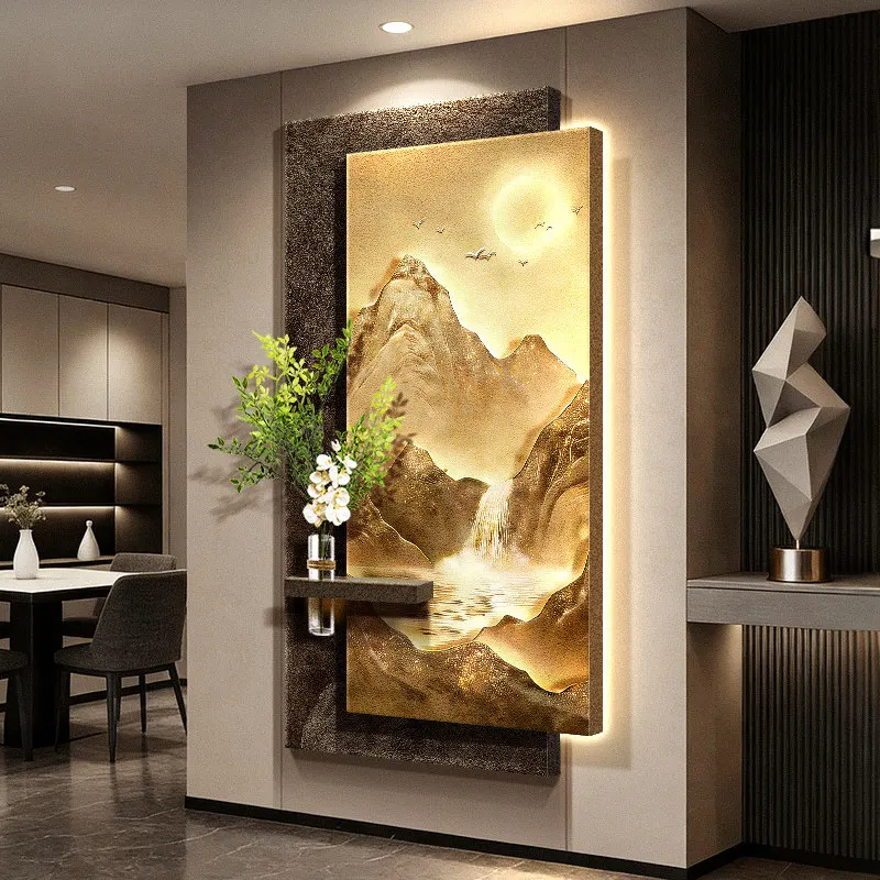 Modern Living Room Led Entrance Luxury Mural Light Sandstone Decorative Painting Hydroponic Green Plants Home Appliance Lustre