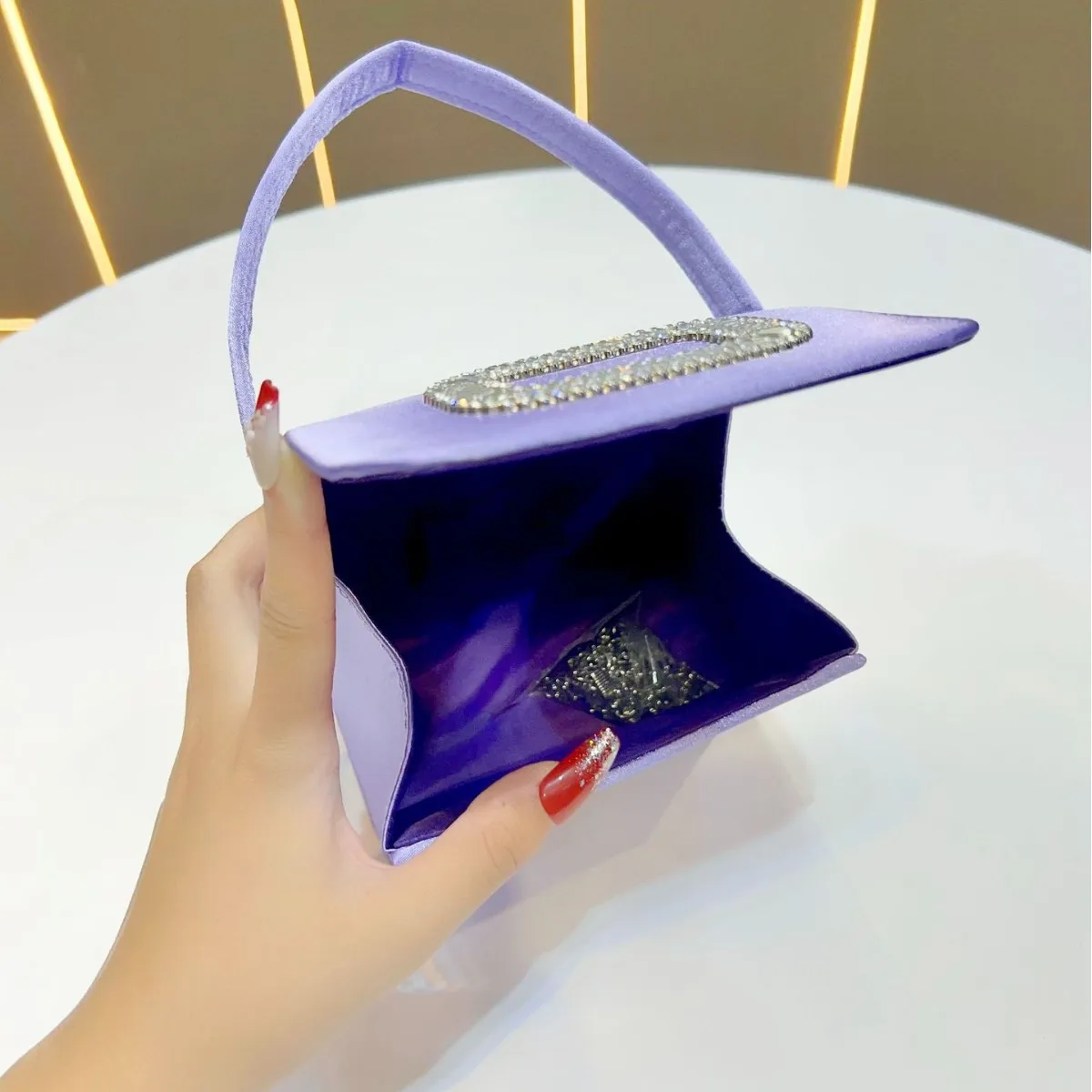 Luxury Mini Square Handbag Women’s Diamond Studded Evening Bag Elegant Shoulder Chain Wedding Party Purse Stylish Ladies Tote view 3