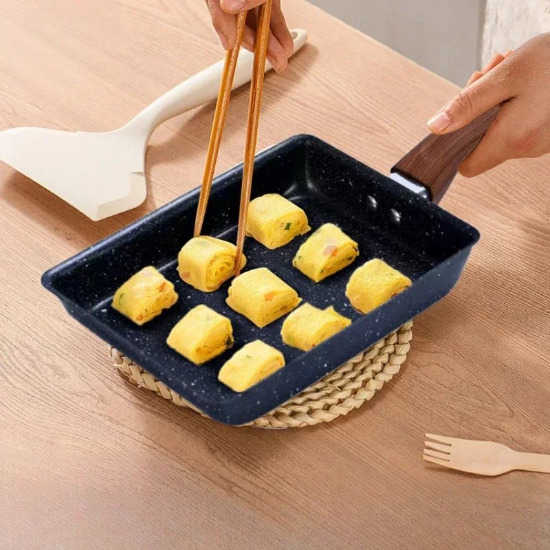 Medical Stone Non-stick Pan Jade Seed Fried Egg Roll Pan Light Luxury Square Wheat Stone Fried Egg Pan Household Kitchen Supplie