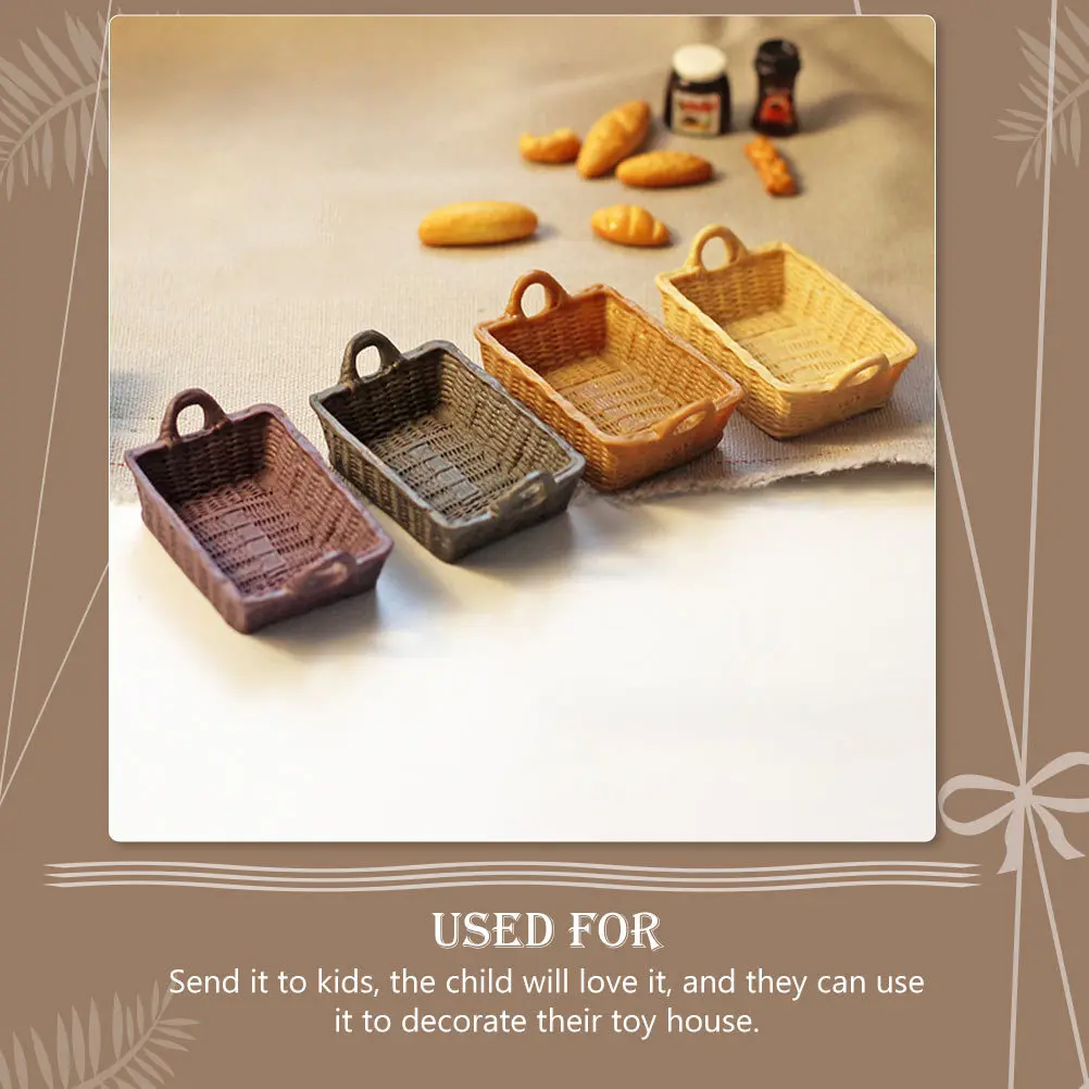 

4Pcs Mini Resin Basket Models Exquisite Compact Mini House Storage Basket Ornaments Creative Miniature House Decor Supply