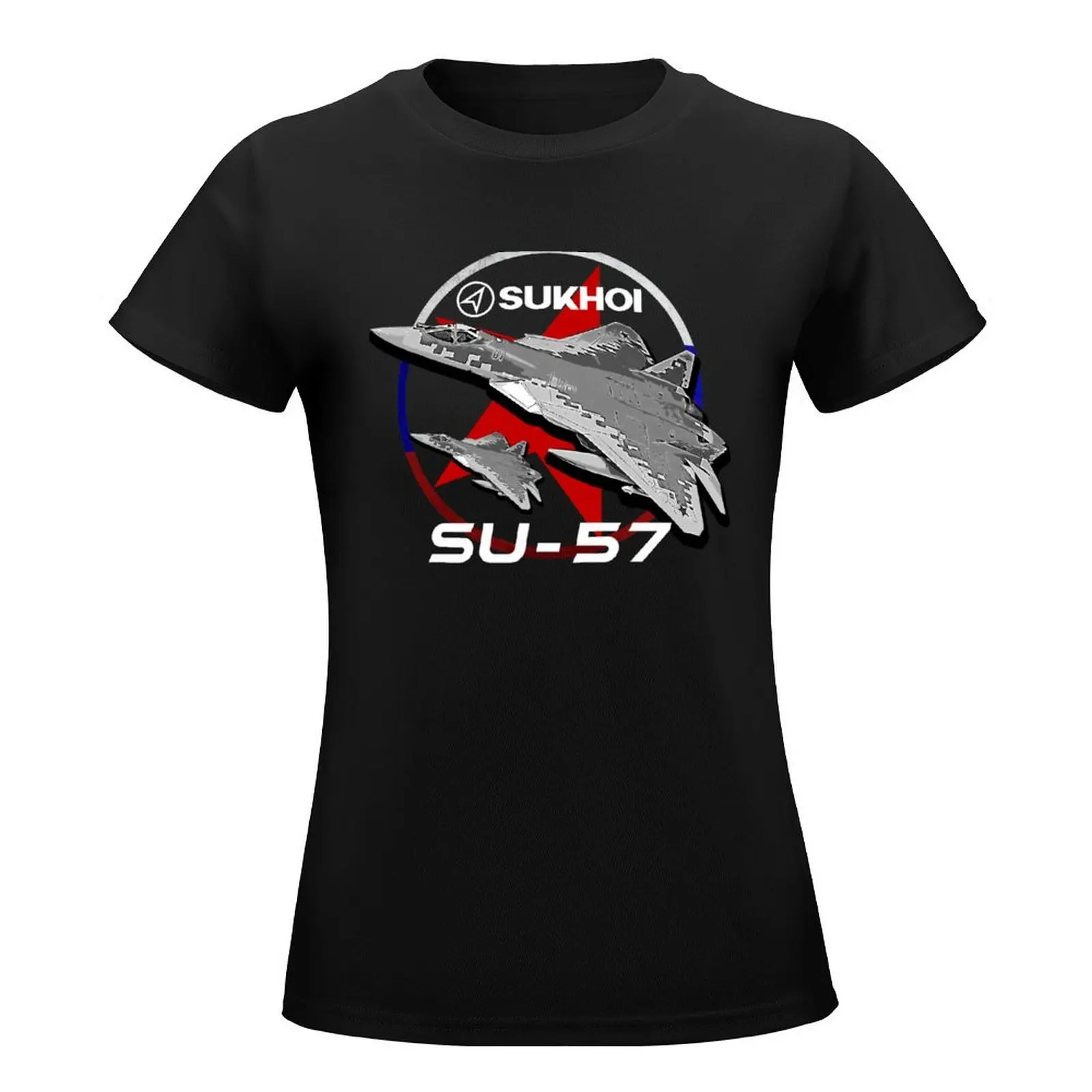 Sukhoi SU-57 Russian fighterjet T-Shirt Female clothing female Summer Women's clothing