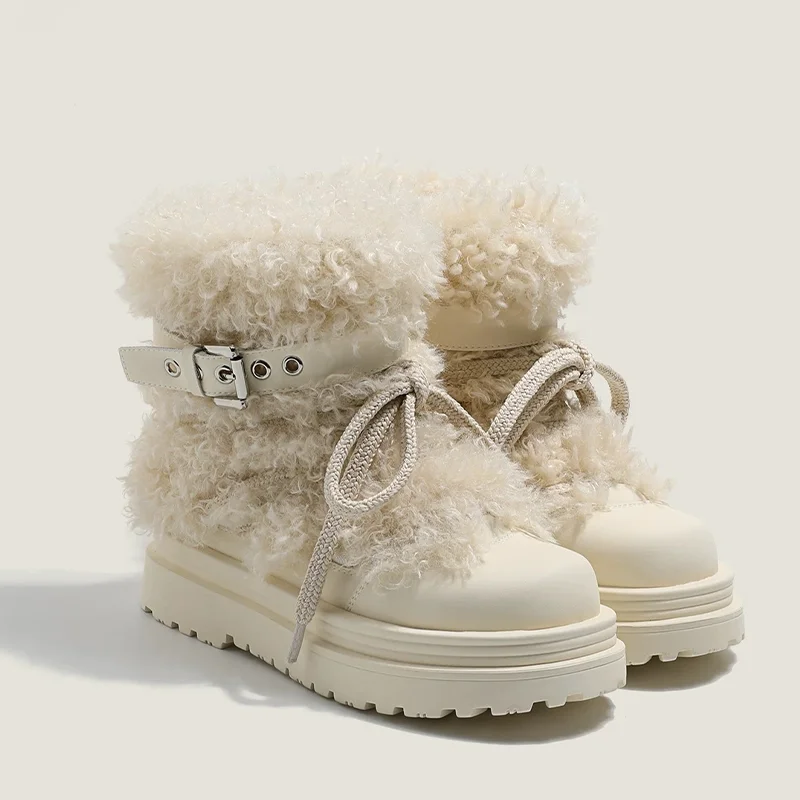 

Fur Women's Snow Ankle Boots Platform Designer Lace Up Shoes for Woman Winter Sport Shoes 2025 Fad Warm Short Plush Femme Boots