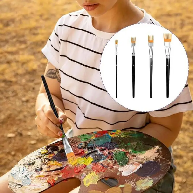 ● 4Pcs Serrated Shape Paintbrush Set For Watercolor Oil Digital Painting - Landscape Leaf Art Brushes For Artists & Students