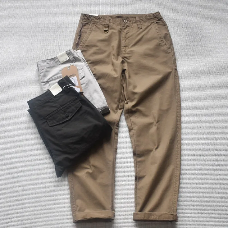 American Retro Autumn Winter Casual 100% Cotton Washed Workwear Pants for Men Heavyweight Amekaji Regular Straight Fit Trousers