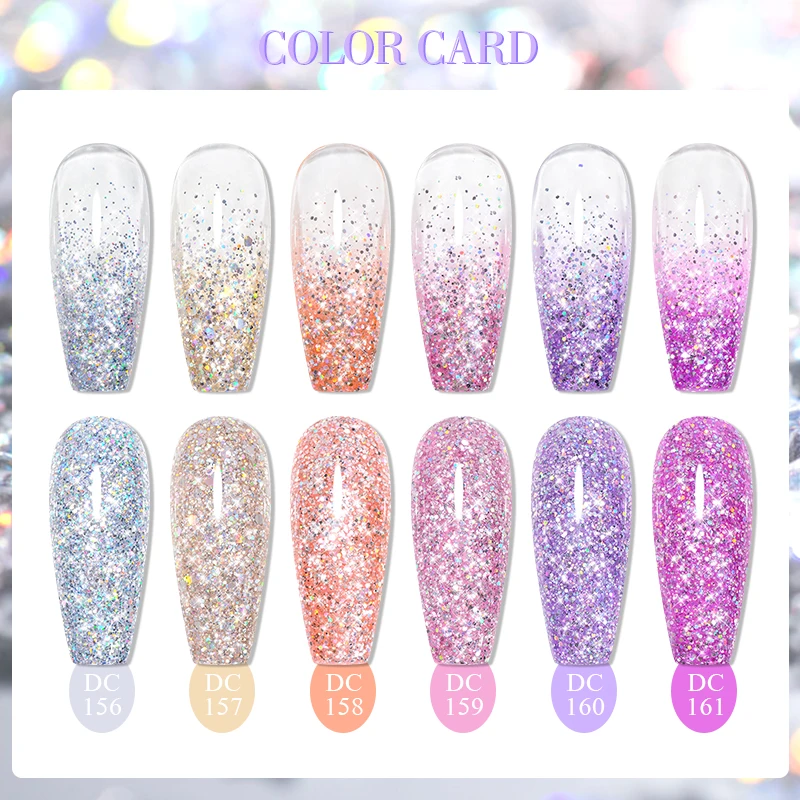 7ML Silver Glitter Gel เล็บที่มีสีสัน Shining Sequins กึ่งถาวร Soak Off Need Base Top Coat Nail Art เจลเคลือบเงา