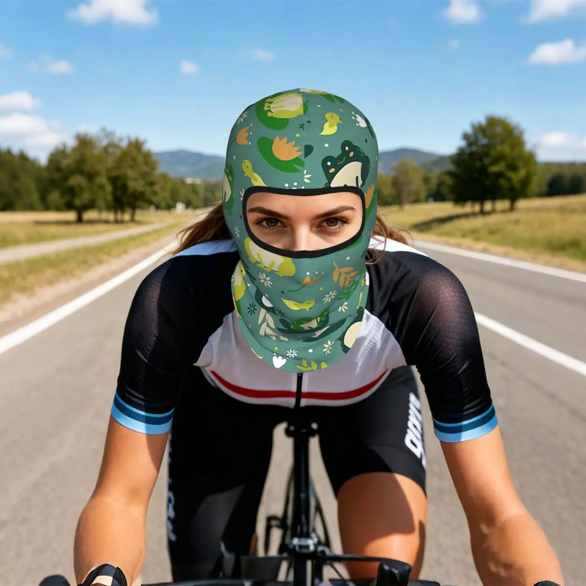 Cute Frogs Pattern Breathable Thin Balaclava Full Face Mask Sun Protection Neck Gaiter For Motorcycle Cycling Fishing Outdoor