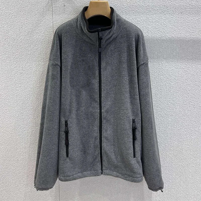 

High-quality women's grey coat letter-stitched logo fleece button-down loose-fitting and laid-back style jacket 2593003