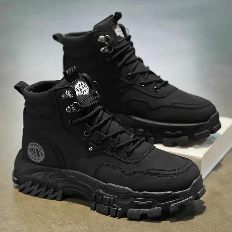 Men Boots Cotton Boot Autumn PU Splicing British High Top Retro Thick Sole Lace Up Comfort Anti Slip Sport Mountaineering Boot