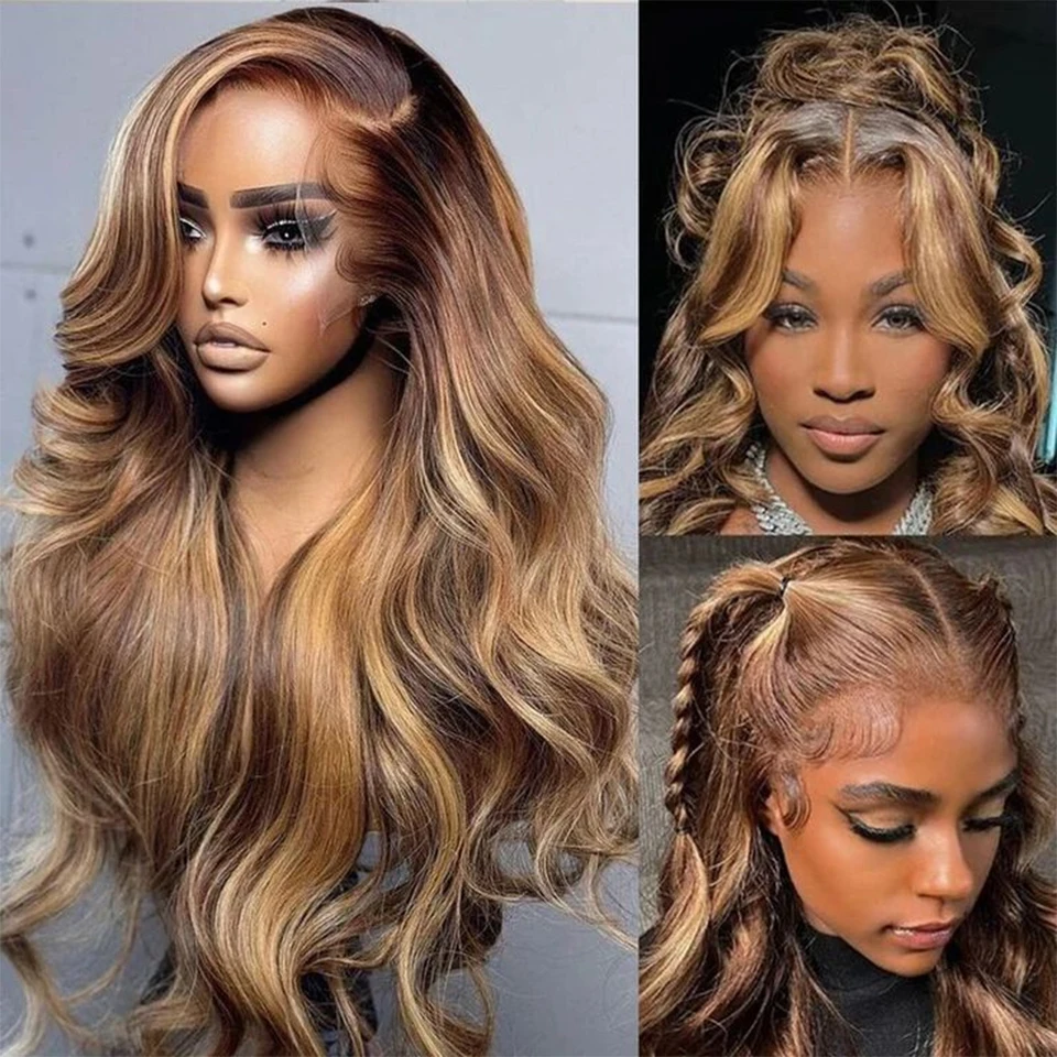 Highlight 13x6 Lace Frontal Wig Human Hair Ombre Blonde Body Wave Lace Front Wigs P4/27 Raw Brazilian Glueless 5X5 Hd Closure