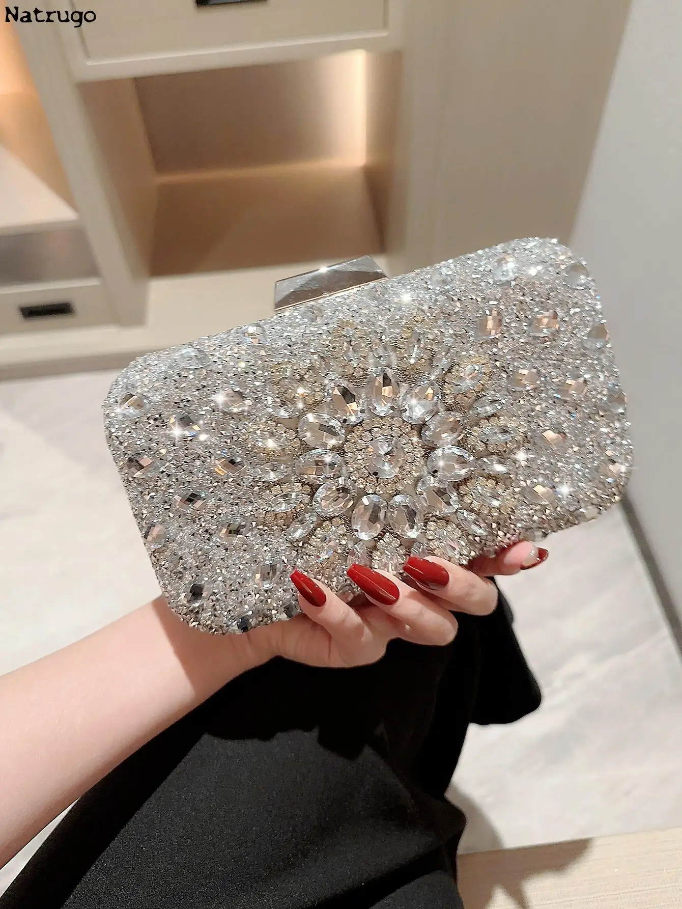 Luxury Crystal Evening Bag For Women Shiny Gemstone Inlay Party Dinner Handbags Bridal Clutch Wedding Party Bag