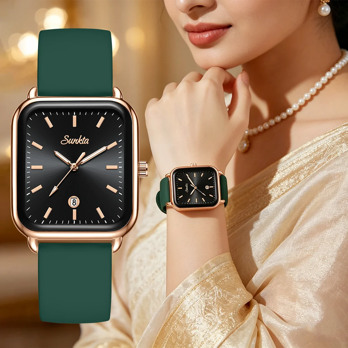 SUNKTA New Fashion Women's Watches Square Leather Strap Waterproof Luminous Women's Quartz Wristwatches With Gifts Reloj Mujer