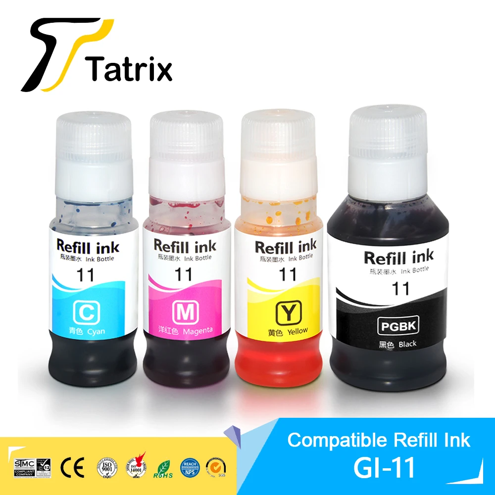 

Tatrix GI11 GI-11 Premium Color Compatible Bulk Bottle Water Based Refill Dtg Eco Ink for Canon PIXMA G2160 G3160 Printer MC-G02