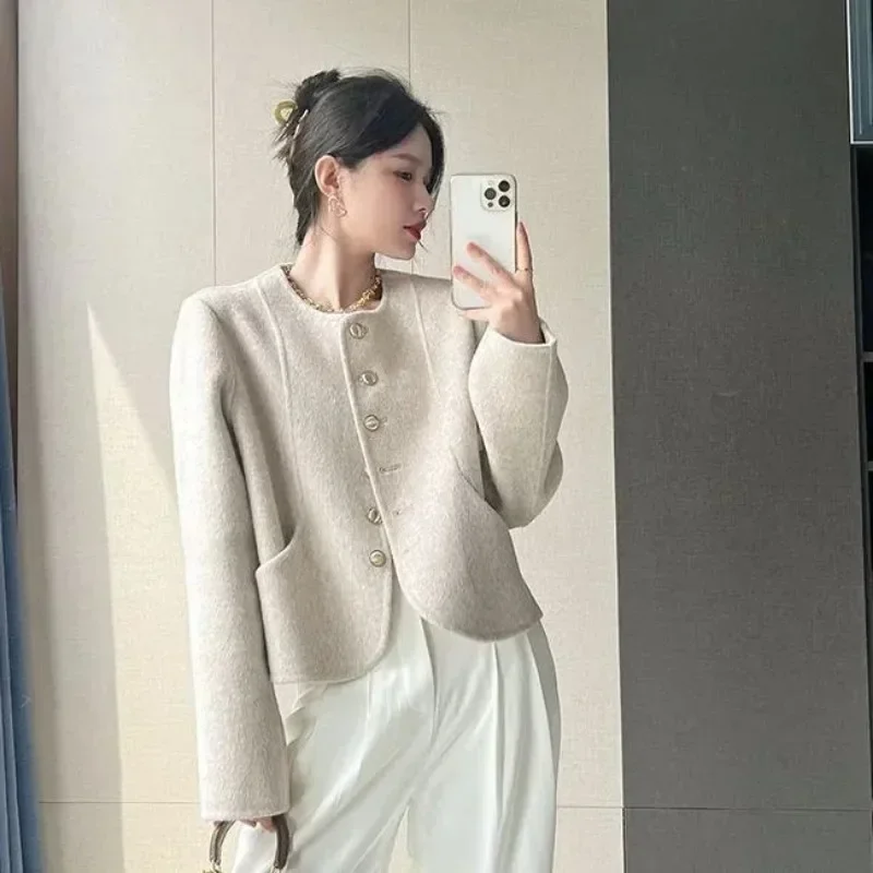 

Wool Blend Coat for Women New In Single Breasted Loose Autumn Mixtures Jacket Woman Medium Winter Clothes 2024 Trendy Hot Casual