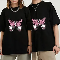 男性と女性のための半袖Tシャツ,特大の夏服,カジュアル,ルーズ,新しいハローキティプリント,y2k,同じパラグラフ