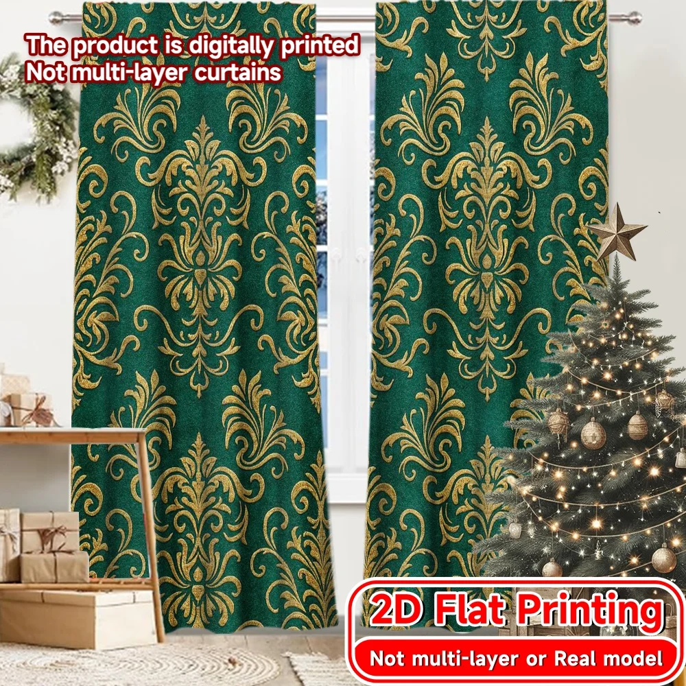 2D Flat Printing,2pcs Golden Crescent Chic Creative Curtains Versatile Durable Polyester Curtains Art Deco Festive for Bedroom,