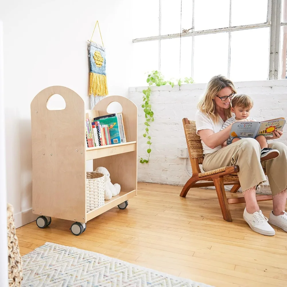 Mobile Book Cart with Countdown Timer, Classroom Bookshelf, Natural