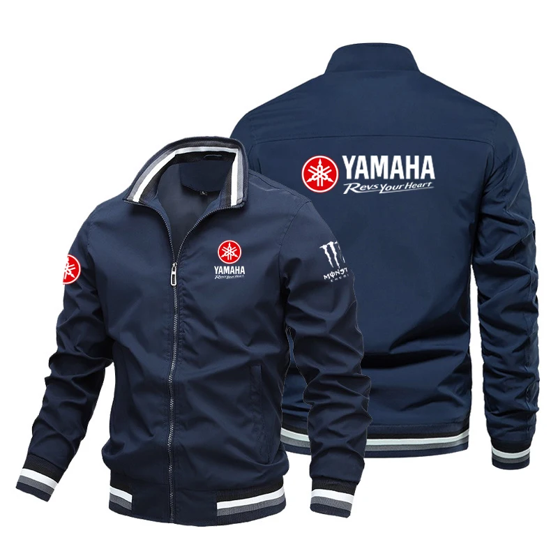 Men's Yamaha Print Stand Collar Bomber Jacket Spring Autumn Windproof Motorcycle Racing Coat Male Casual Zip Up Sports Outerwear