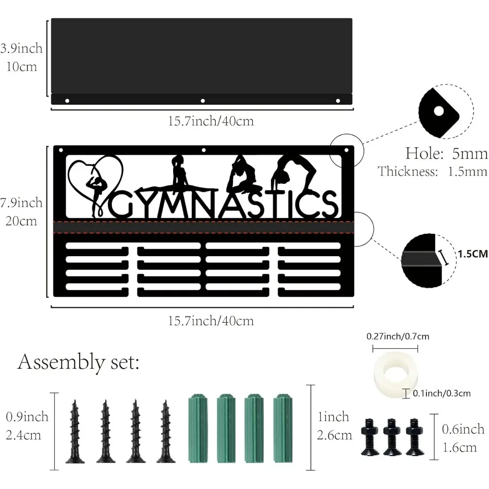 Gymnastics Medal Hanger Display Trophy Shelf Medal Holder with Shelf Stand Sports 4 Rows Metal Hanging Wall Mount making kit