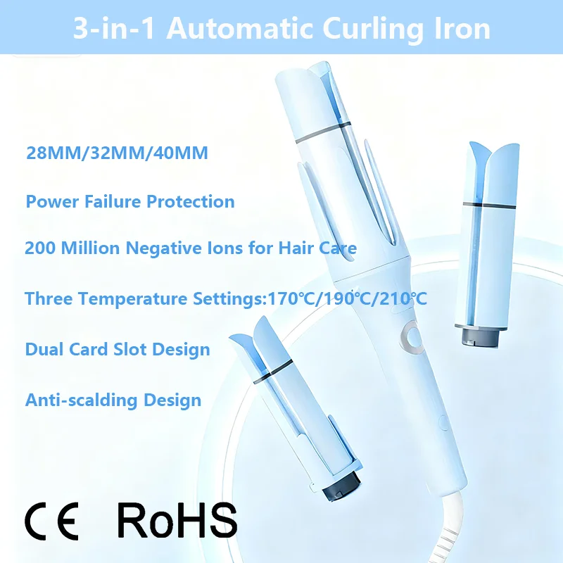 

Автоматические щипцы для завивки, бочки 28/32/40 мм, быстрый нагрев 30 с, отрицательные ионы 200 м, дизайн с двумя прорезями и защитой от ожогов, долговечные локоны