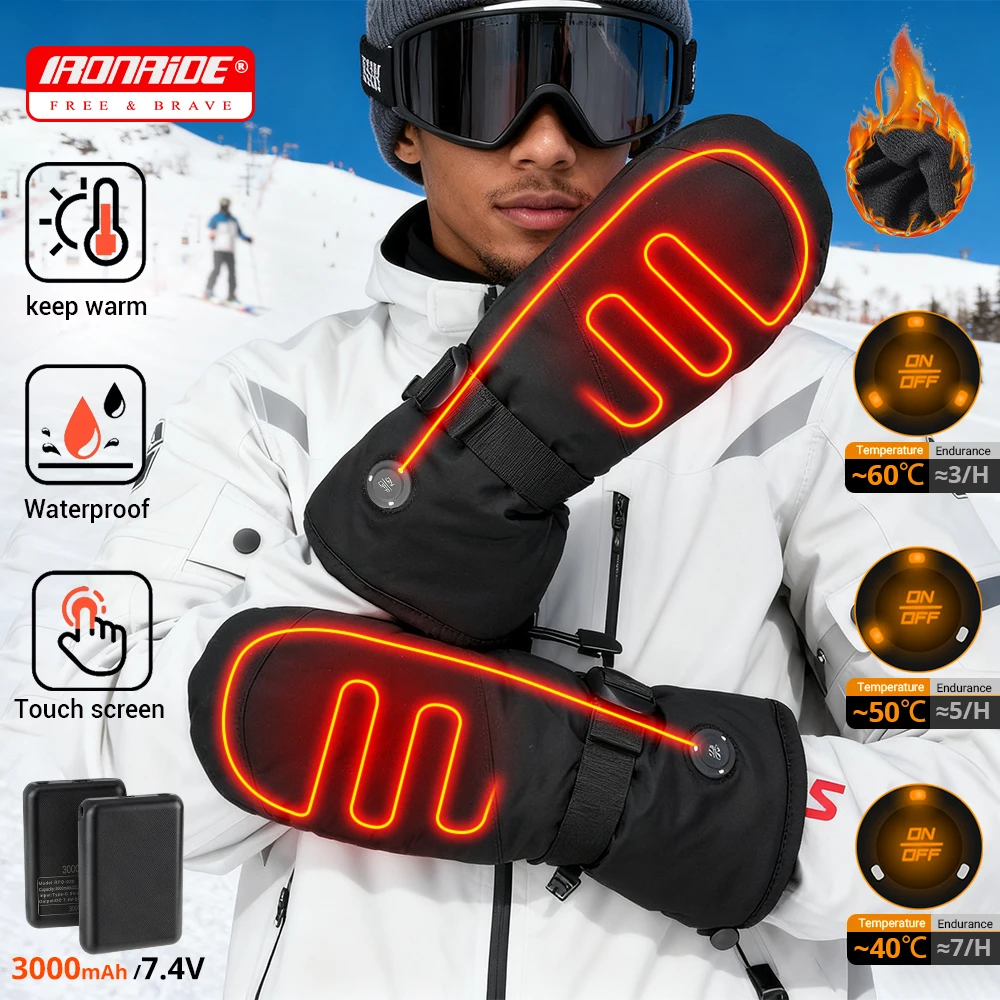 

Лыжные перчатки с подогревом, перезаряжаемые зимние теплые лыжные перчатки с электрическим подогревом, мужские перчатки с подогревом для спорта на открытом воздухе, 3000 мАч, 7,4 В