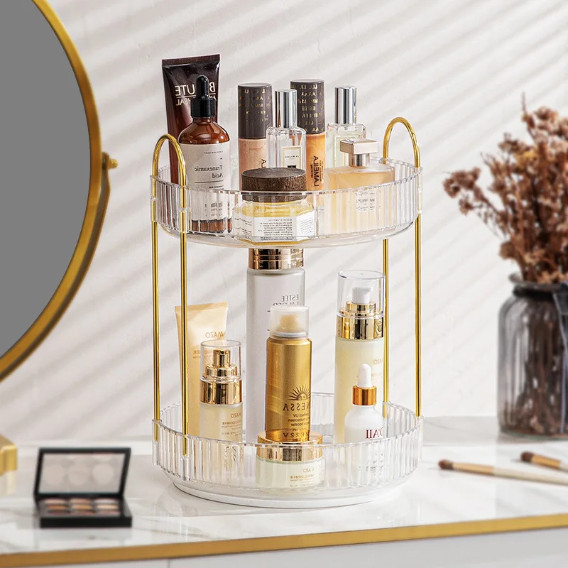 Kitchen Storage Rack Bathroom Organizer Shelves 360° Rotating Cosmetic Skincare Perfume Shampoo Home Desktop Holder 2-3 Layers