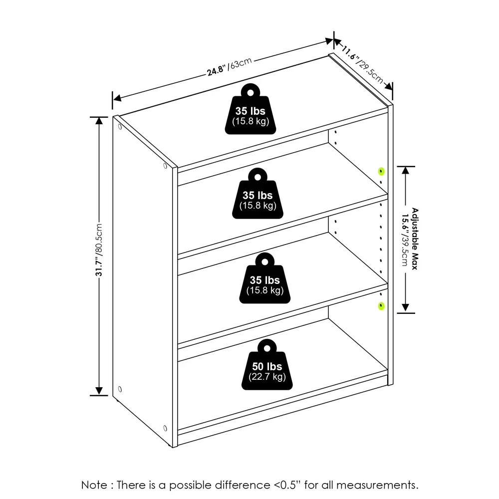 3-Tier Bookcase with Adjustable Shelves Living Room Bedroom Storage Durable Pine Wood Vertical Design Easy Assembly