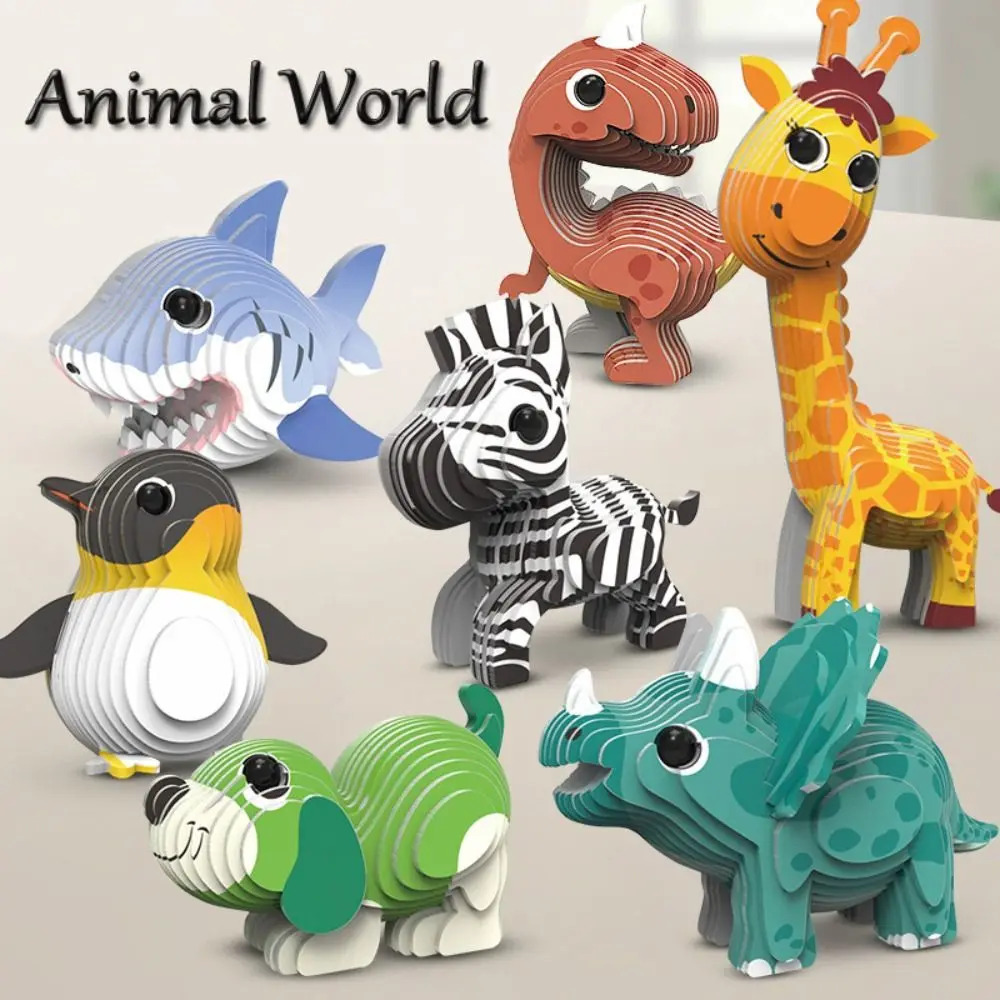 

3D Paper Puzzle Animal Model Toy Boxed Dinosaur Giraffe Hippo Shark Spelling Funny Puzzle Fine Movement Training Educational Toy