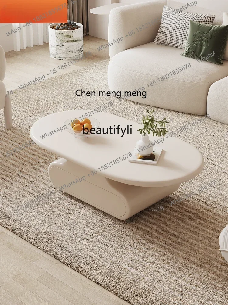 cc182R1 Couchtisch, TV-Schrank-Kombination, moderne, speziell geformte Steinplatte, kreativ, geräuschlos, Wohnzimmer, cremefarbener Stil