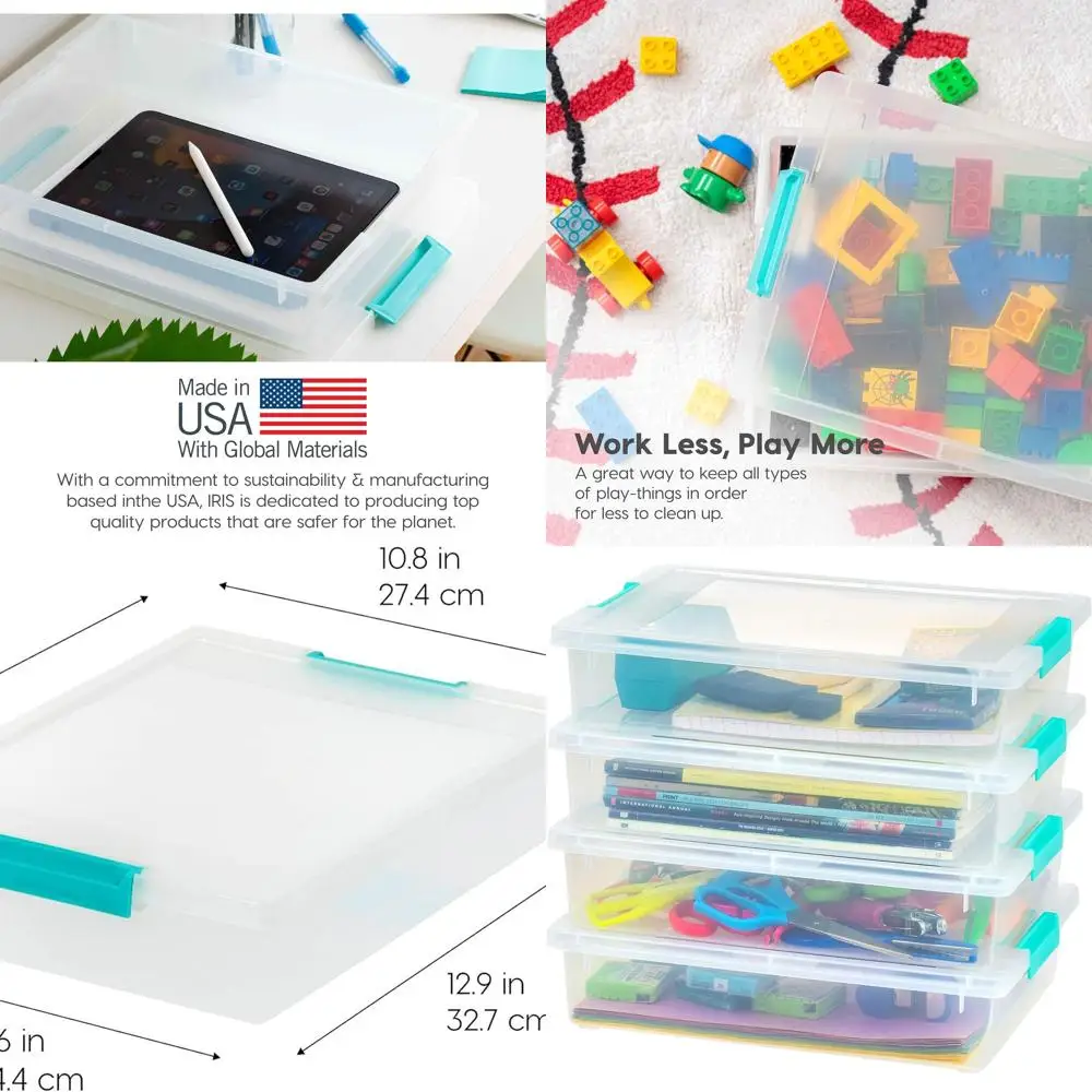 

Набор из 4 прозрачных штабелируемых небольших пластиковых контейнеров для хранения с крышками для организации ремесел, сенсорных и офисных принадлежностей