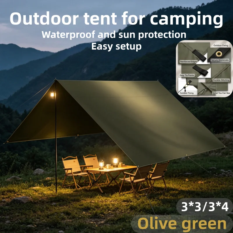 Tenda de Sol Impermeável para Camping, Lona de Sombreamento ao Ar Livre, Abrigo de Sol para Jardim e Praia, Ultra Leve, Resistente e Durável