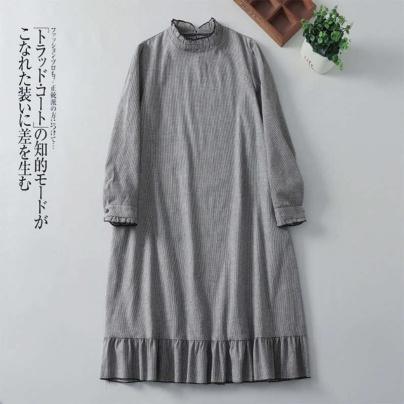 NYFS 2025 Spring Autumn New Vintage Loose Woman Dresses Vestidos Robe Ete Femme Elbise Cotton Linen Print Long Sleeve Long Dress