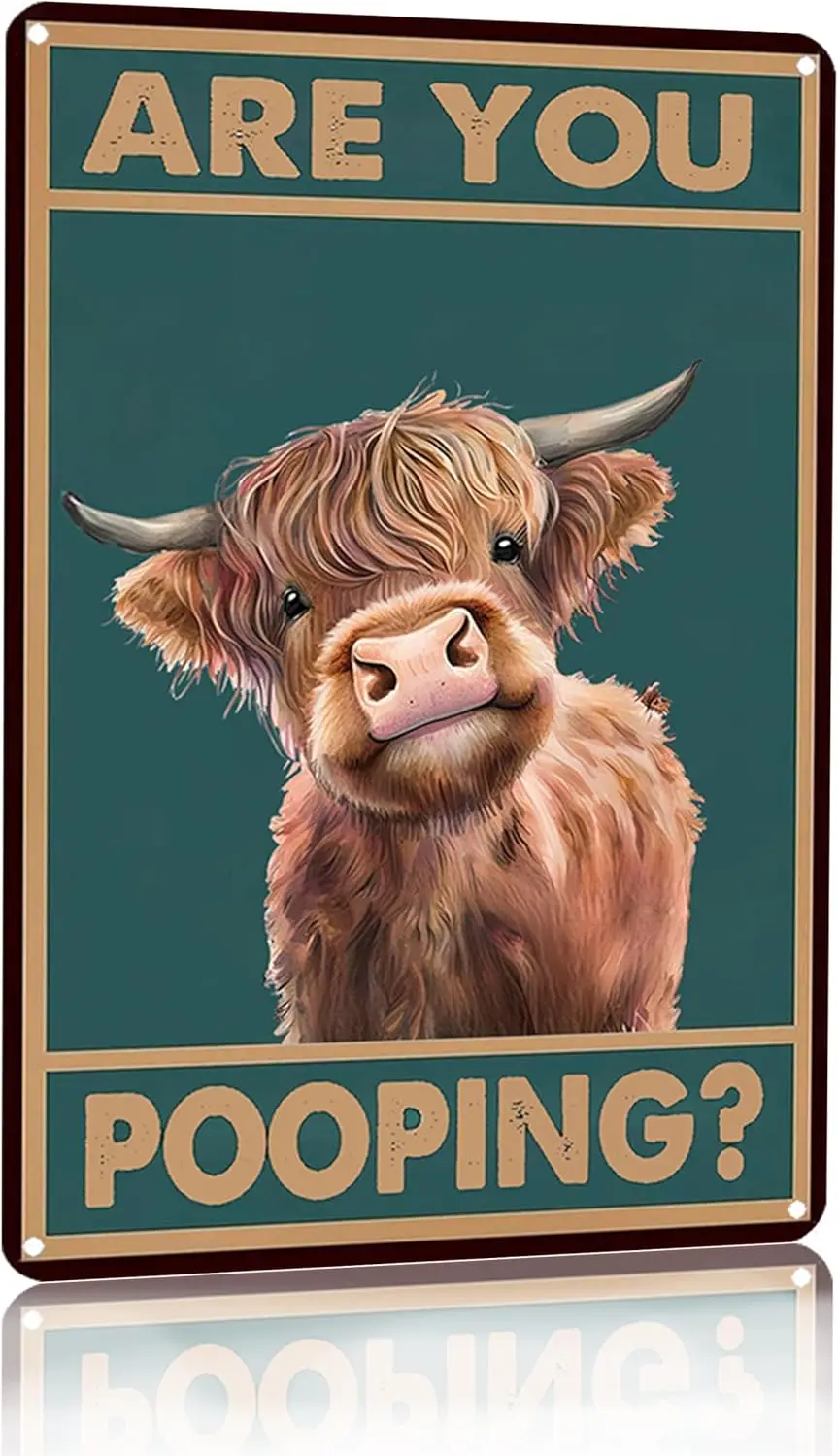 Vintage Highland Cow Are You Pooping Funny Tin Sign for Bathroom Toilet Wall Decor 8 X 12 Inch (3039) sign sign