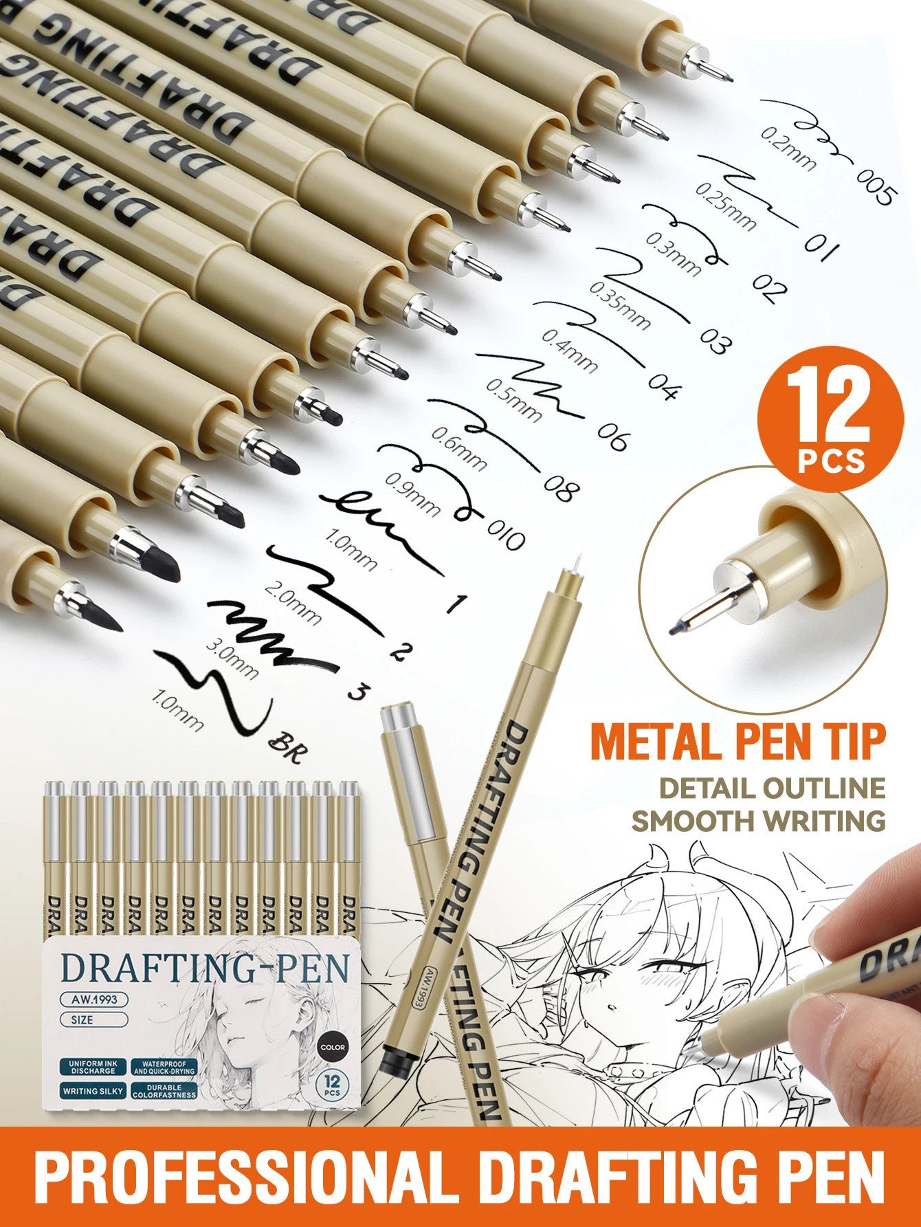 

6/9/12 Pack Line Markers, Plastic Drawing Pens, Fine Tip Line Drawing Pens, Compatible for Writing and Art Drawing, Different Nibs, Black Fine Line Pens, Sketch Pens