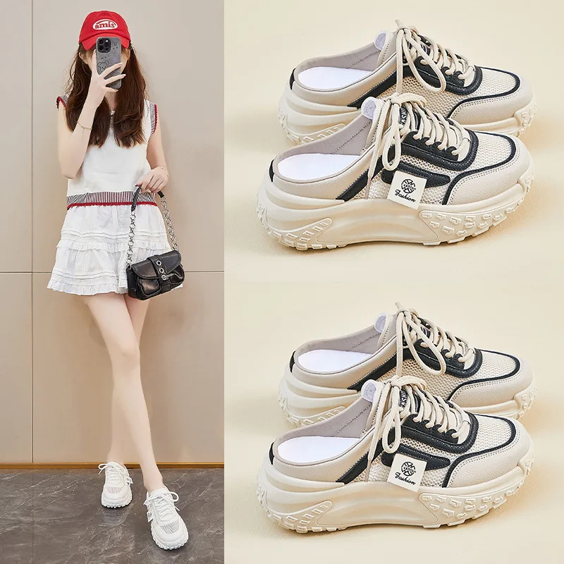 

Новинка лета 2024, женские дышащие туфли на плоской подошве в стиле ретро, повседневная уличная обувь без шнуровки, мягкие тапочки, сандалии со скидкой