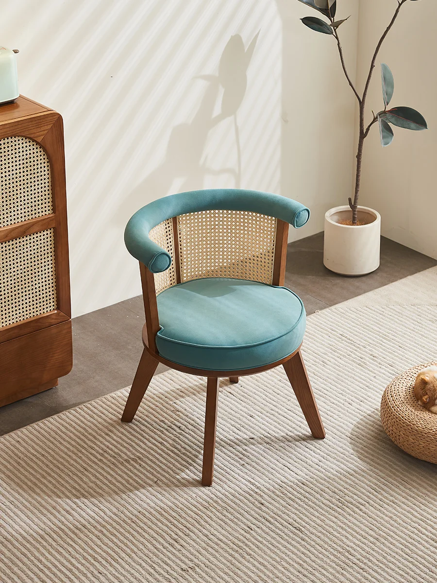 Nordic solid wood rattan dining chair New Chinese sales office Negotiation chair B & B hotel restaurant Leisure tea chair Bar