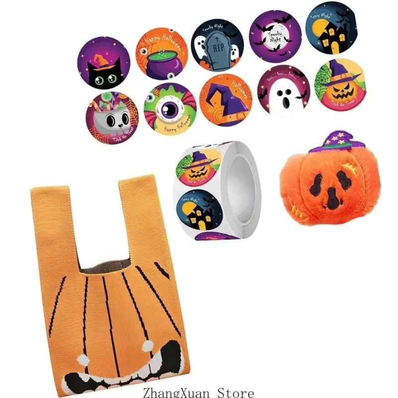 Halloween-Leckereien-Wickelbeutel-Set mit Polyester-Süßigkeitsbeutel, Aufkleber-Sortiment zum Basteln und tragbarer – Detail 8
