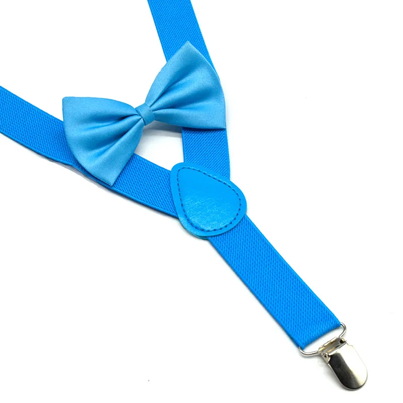 2pcs Children's Suspenders + Bow Tie Fashion Solid Color 3 Clip Y-Shaped Straps Baby Photo Show Wedding Party Accessories