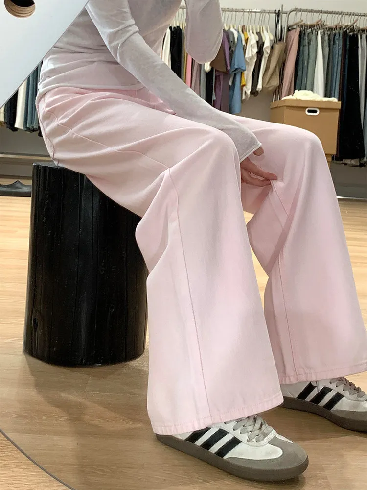 Light Pink High Waist Wide Leg Jeans Women's New Style Dopaamine Sweet Cool plus Size Loose Floor-Length Straight Leg Pants