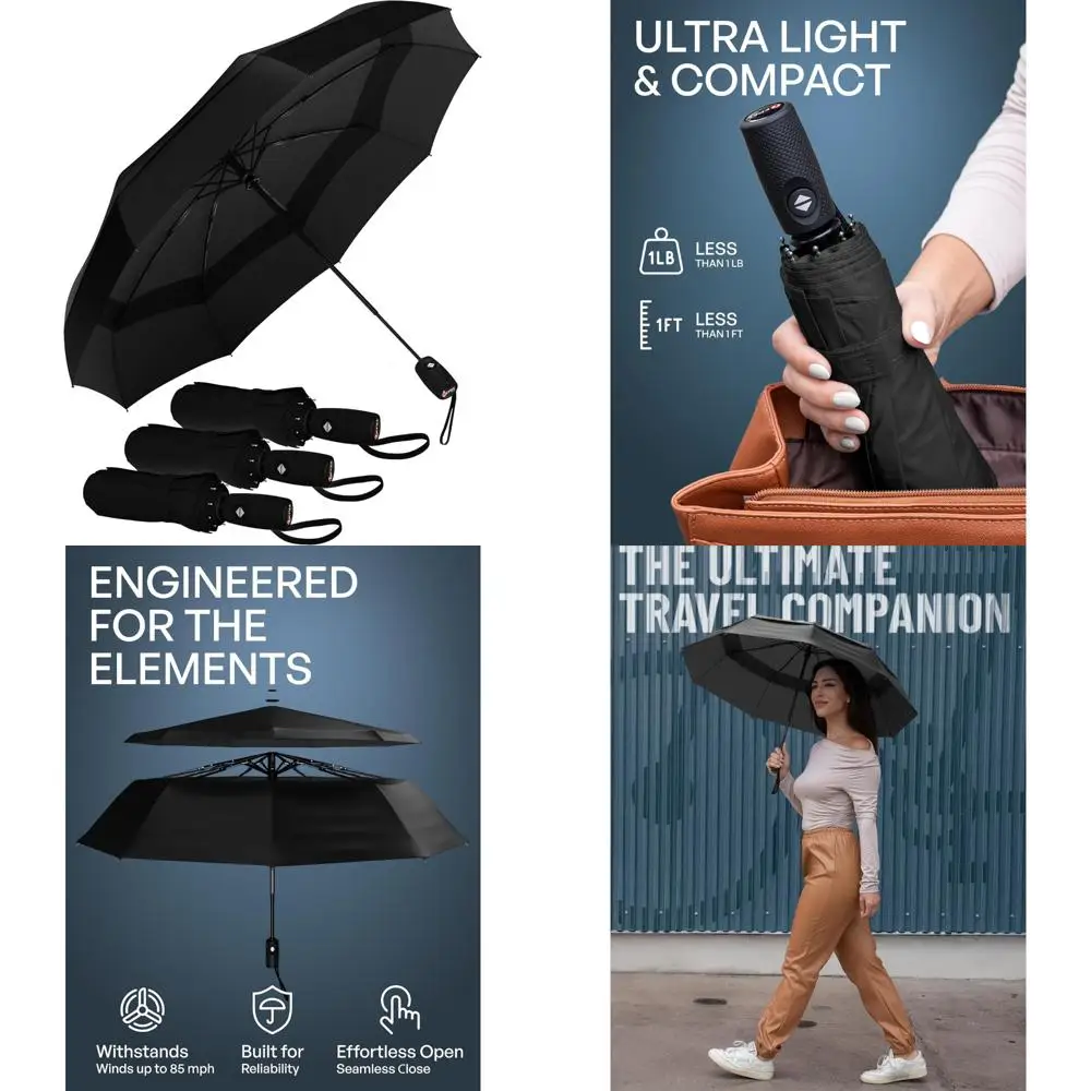 

Windproof Travel Umbrella - Compact, 85MPH Wind Resistant, Premium Auto Folding for Rain and Outdoor Adventures