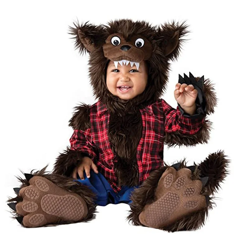 Costume d'équitation de loup rouge pour bébé garçon et fille, vêtements de cosplay d'animaux d'Halloween, tenue de Noël drôle, anime trempé, festival de Kigurumi