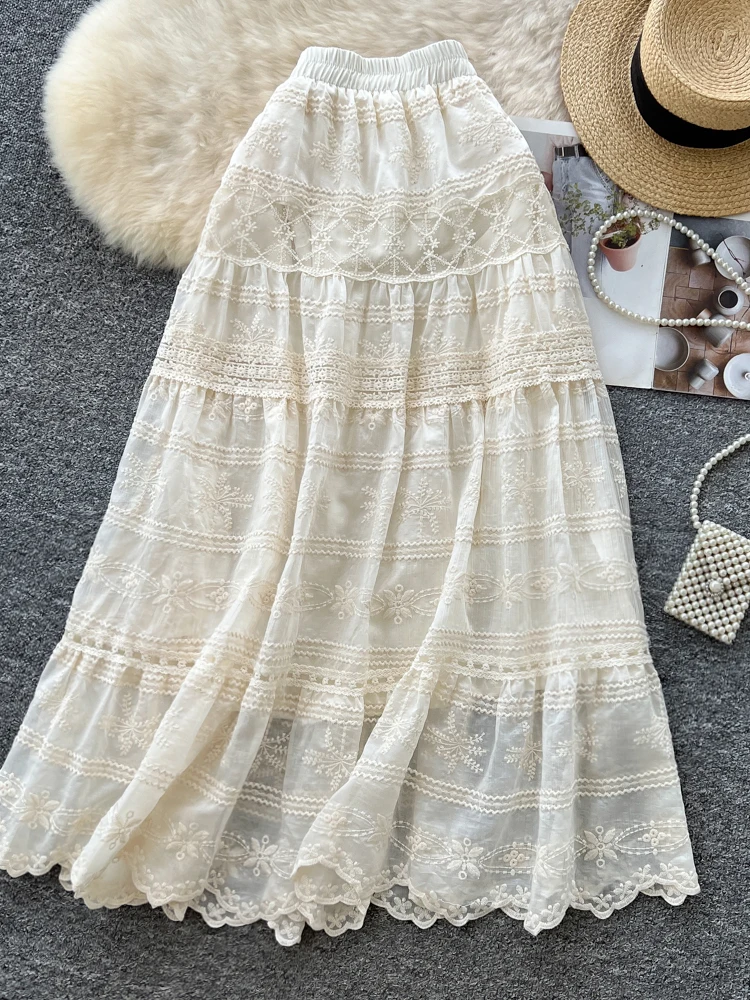 

Ele High Waist A-Line Skirt Women's Embroidery Heavy Work Gentle Sle Ci Commute Suitable Spring Autumn Season